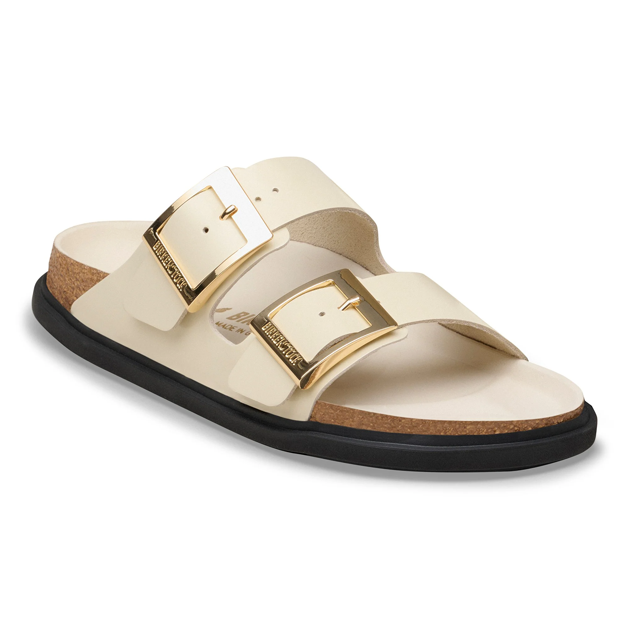 Arizona Droplet Buckle Natural Leather Patent High-Shine Ecru