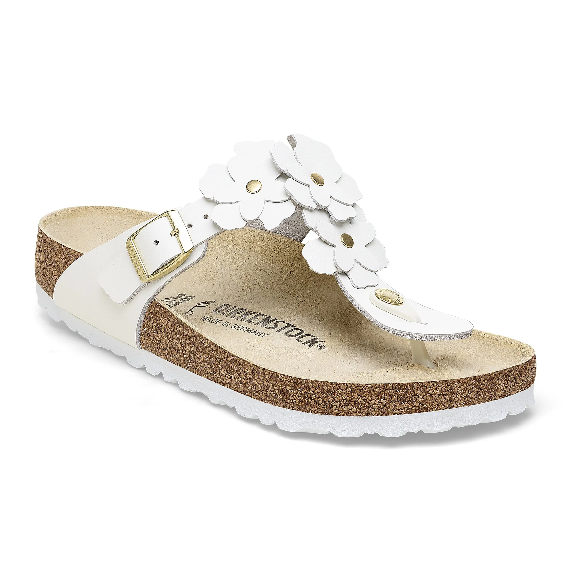 Gizeh Flower Embellishment Natural Leather White