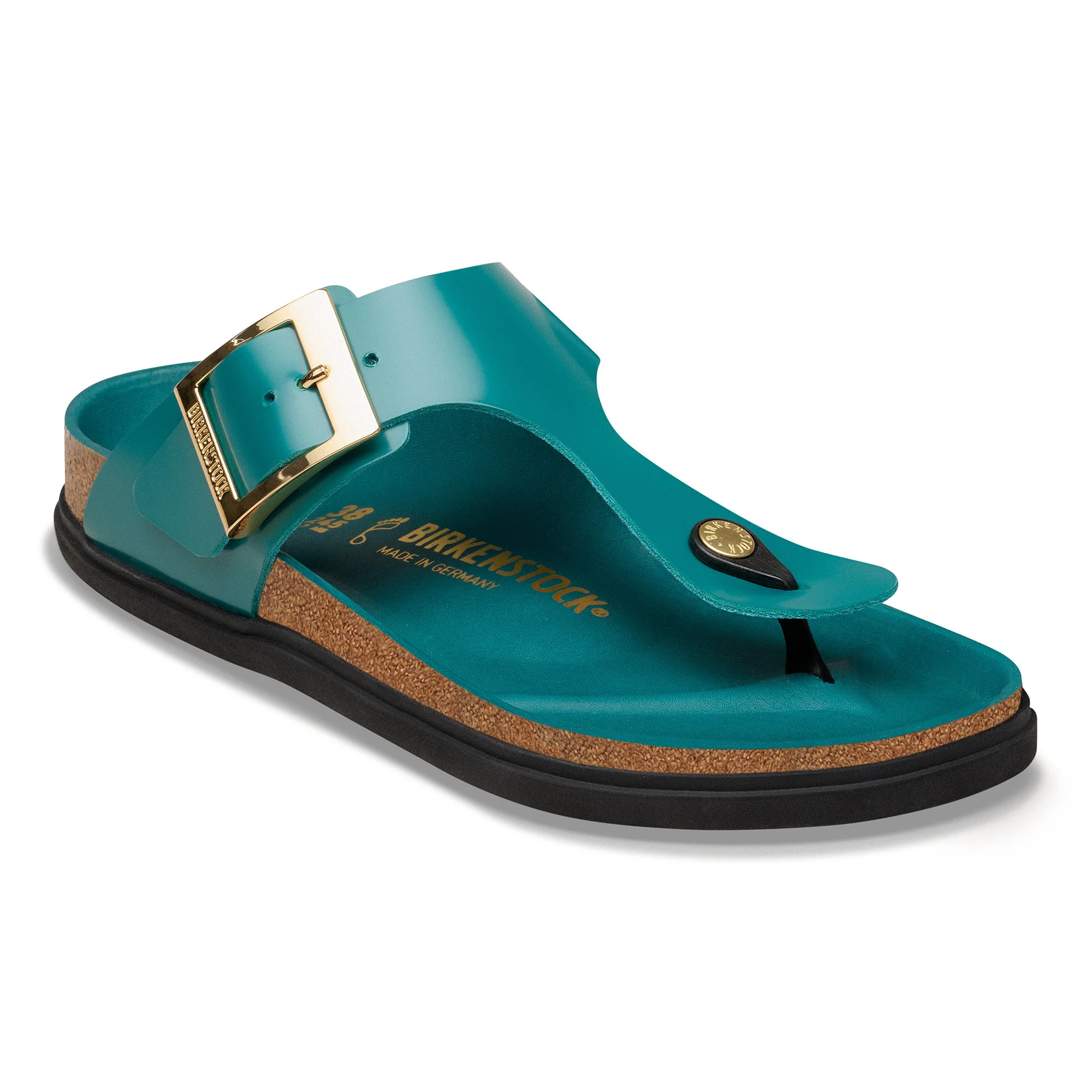 Gizeh Droplet Buckle Natural Leather Patent High-Shine Dark Teal
