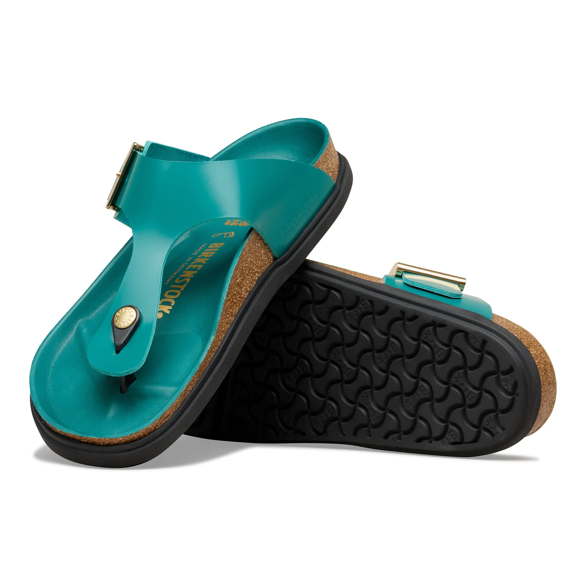 Gizeh Droplet Buckle Natural Leather Patent High-Shine Dark Teal - Image 2