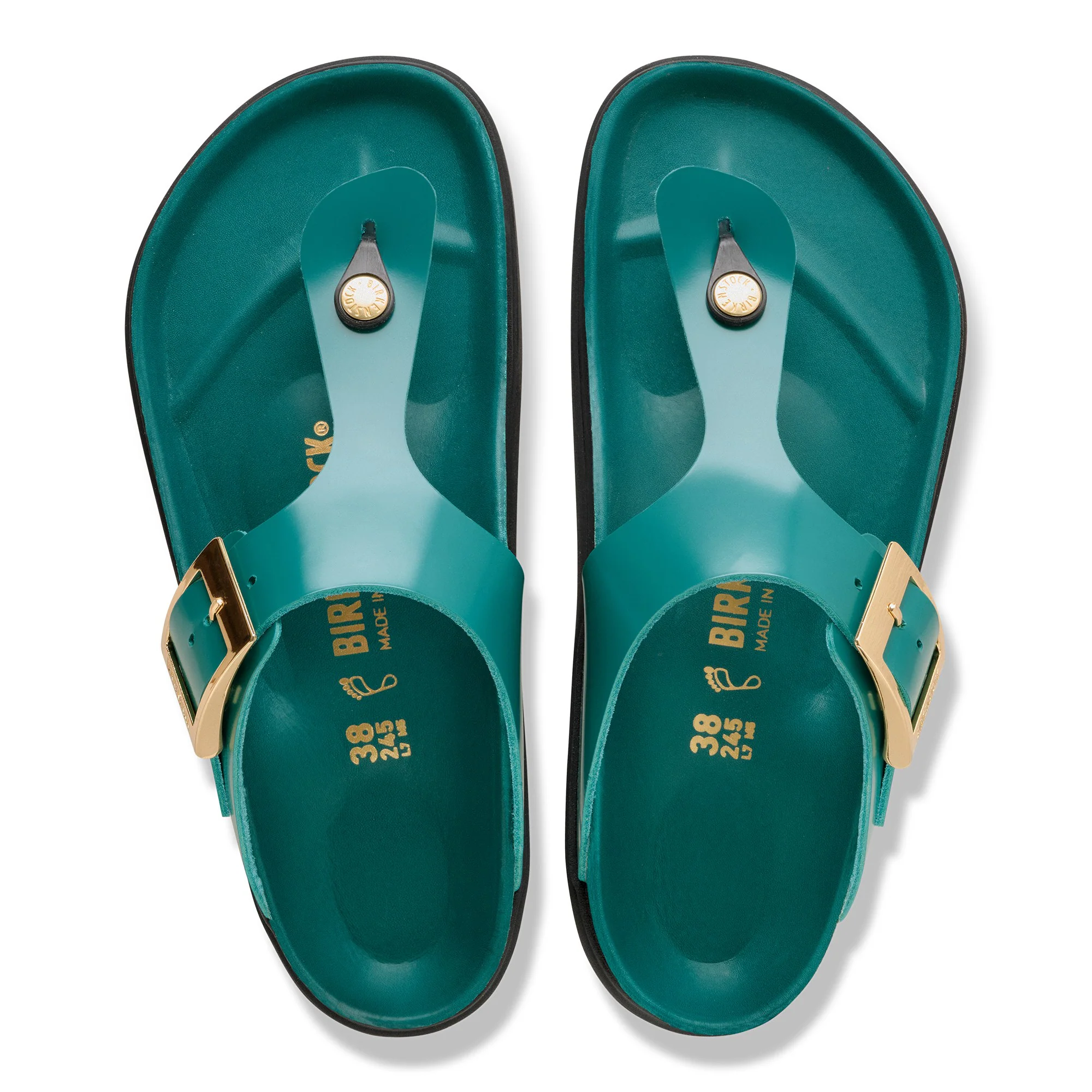 Gizeh Droplet Buckle Natural Leather Patent High-Shine Dark Teal - Image 4