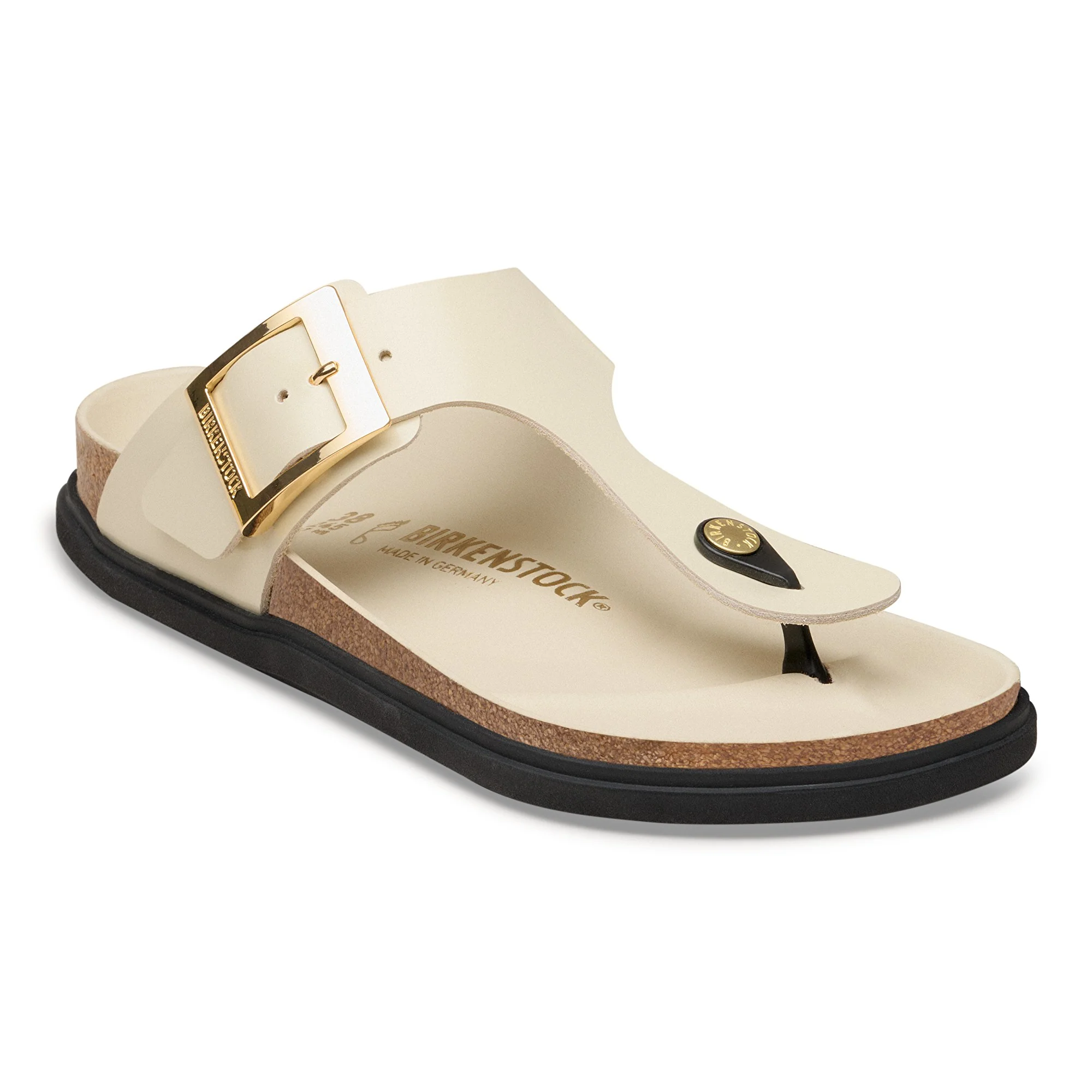 Gizeh Droplet Buckle Natural Leather Patent High-Shine Ecru