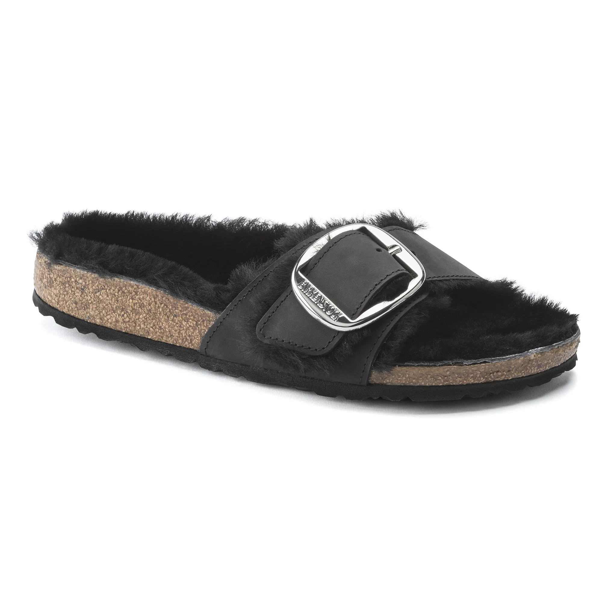 Madrid Big Buckle Shearling Natural Leather Oiled Black