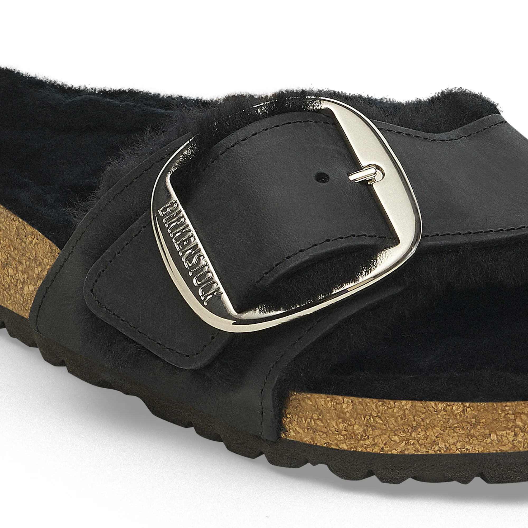 Madrid Big Buckle Shearling Natural Leather Oiled Black - Image 13